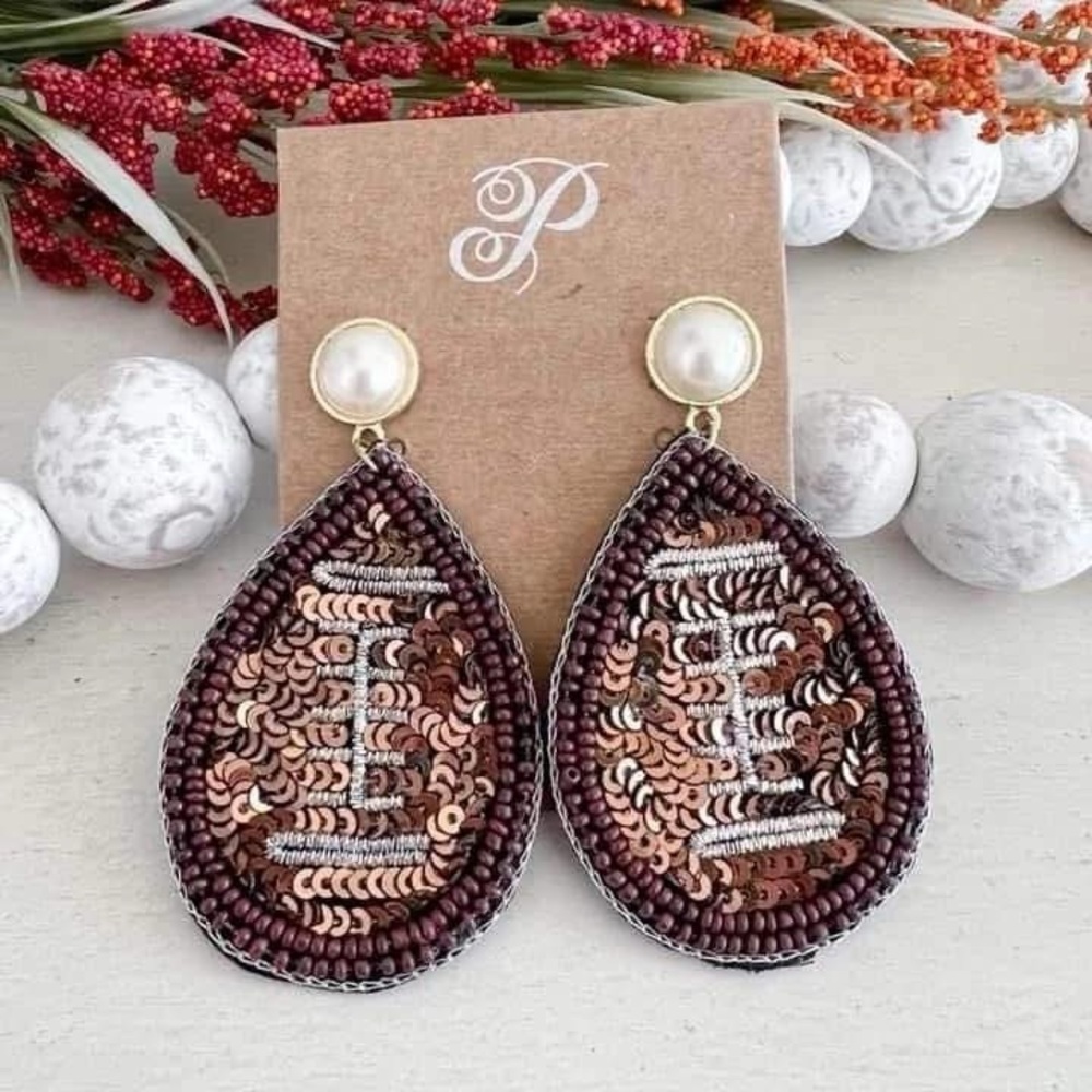 NEW Pearl and Sequin Football Earrings